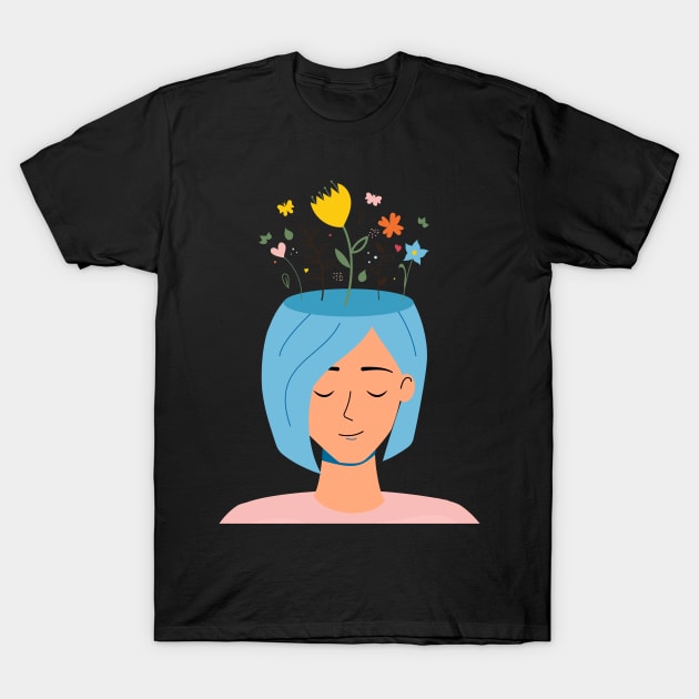 Woman With Flowers On Her Head T-Shirt by OnlyWithMeaning